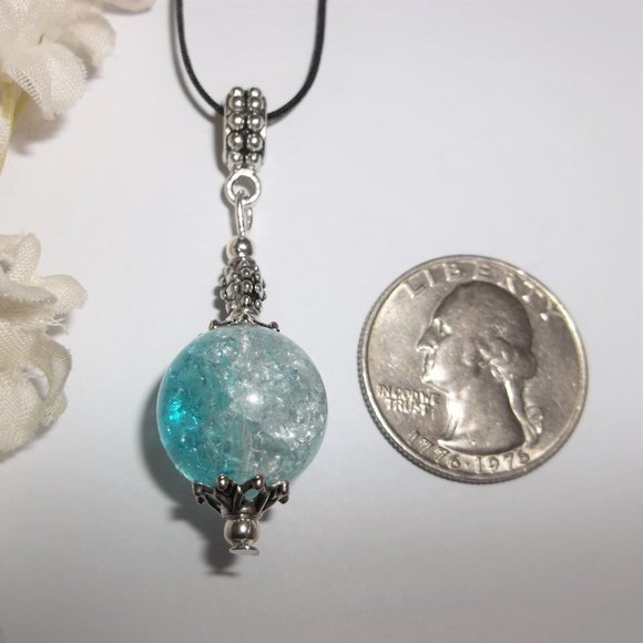 Necklace Pendant Beaded Turquoise Blue and Silver Jewelry Gift Idea for Her A107 - Picture 2 of 8